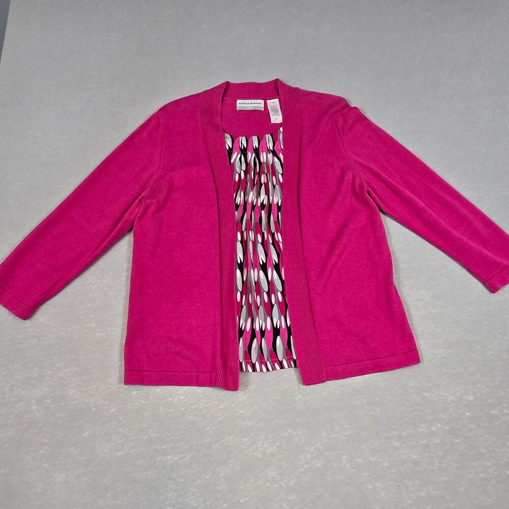 Alfred Dunner Womens 2-Piece Attached Geo Print Blouse & Sweater 3/4 Sleeve PXL